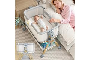 Bassinet Bedside Sleeper, Rocking Baby Bassinet for Newborn, Portable Bedside Crib with Wheels, 6 Adjustable Heights, Breatha