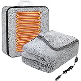 Riakrum 12v Electric Heated Blanket 58 x 43 Inch Fleece Heated Blanket with Temperature Controller, Cigarette Lighter Socket Car Outlet Adapter for Car Winter Cold Weather (Gradient Black)