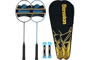 Senston N80 Badminton Rackets Set - Full Carbon-Fiber 5U Lightweight Racquets with Anti-Slip Grips & 2 Carry Bags, Outdoor/Backyard Sports for Adults, Teens, Family Games
