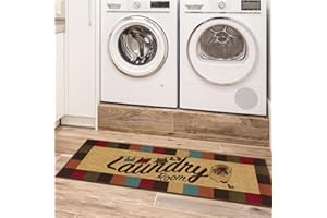 Ottomanson Machine Washable Checkered Border Laundry Room Rug Non-Slip Rubberback 2x5 Laundry Runner Rug for Laundry Room, Bathroom, Washroom, 20" x 59", Multicolor