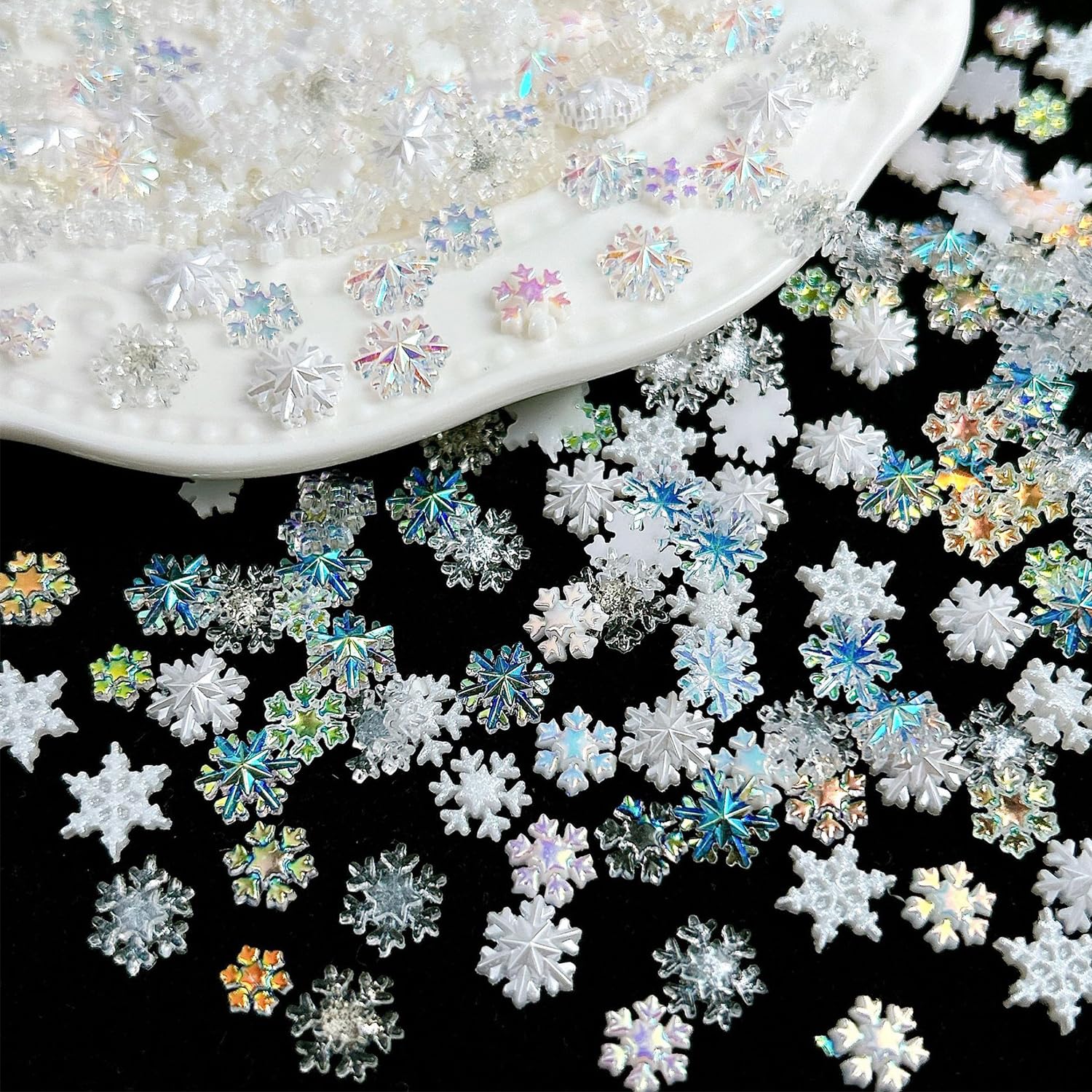 Photo 1 of 100Pcs Winter Snowflake Nail Gems and Charms Resin Christmas Nail Rhinestones Aurora Snowflake Nail Charms Flat Back New Year Christmas Holiday Nail Supplies for Women Manicure Decoration