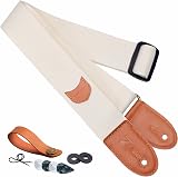 Nefelibata Guitar Strap 2 in Ends 37-63 in Cream with Picks and Straps