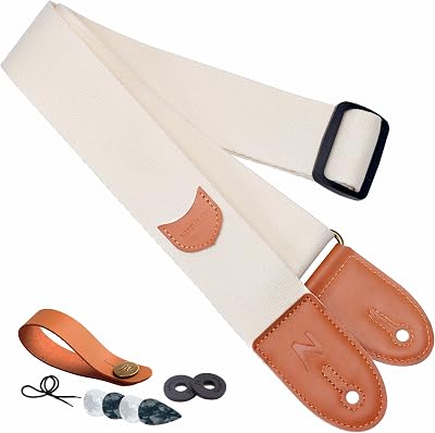 Nefelibata Guitar Strap 2 in Ends 37-63 in Cream with Picks and Straps