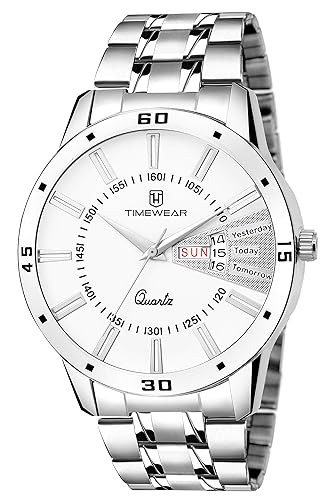 Day Date Functioning White Dial Chain Watch for Men