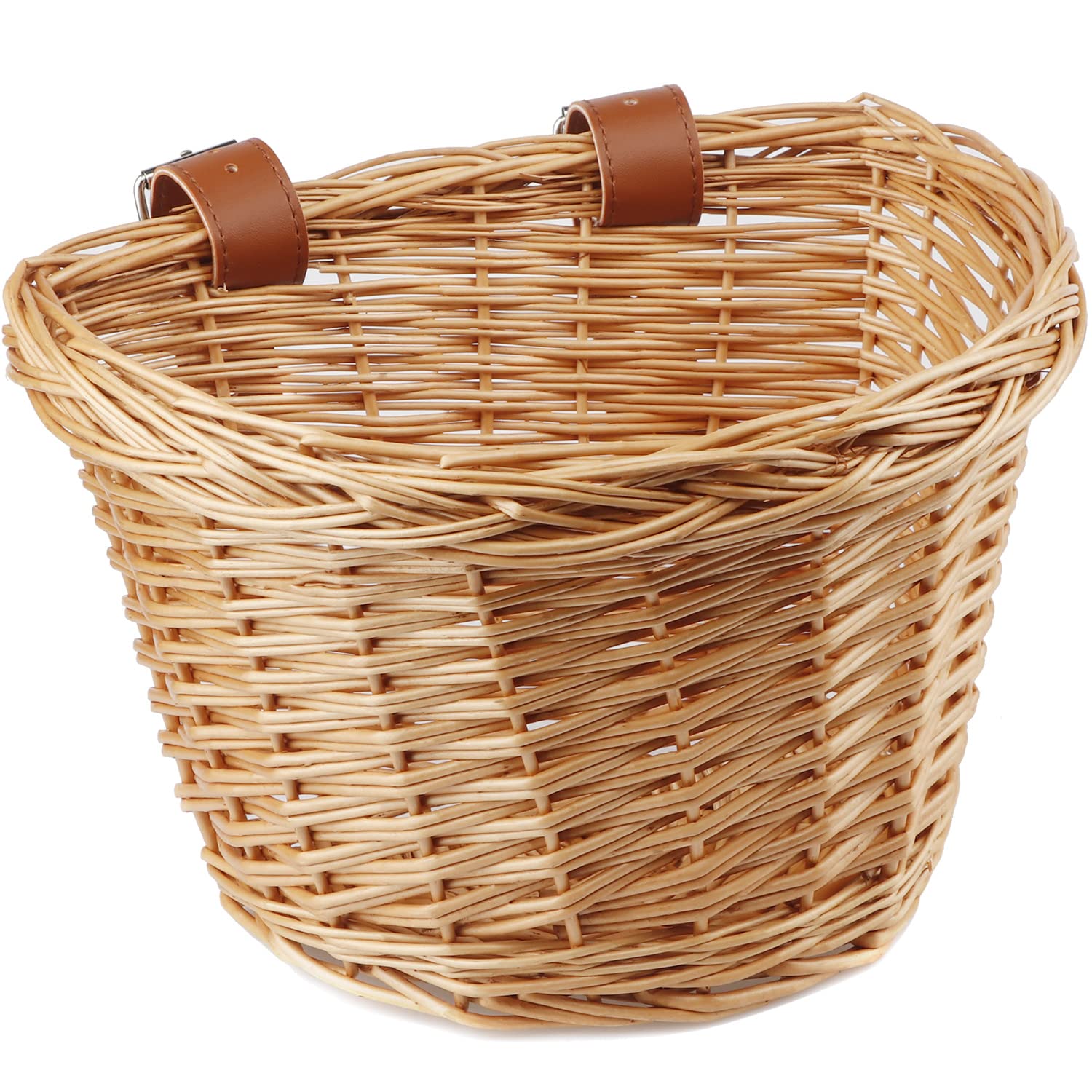 AVASTA Wicker Children's Bicycle Basket for Girls & Boys Bicycles, Scooter, Tricycle with Leather Straps, Size S, Honey Yellow