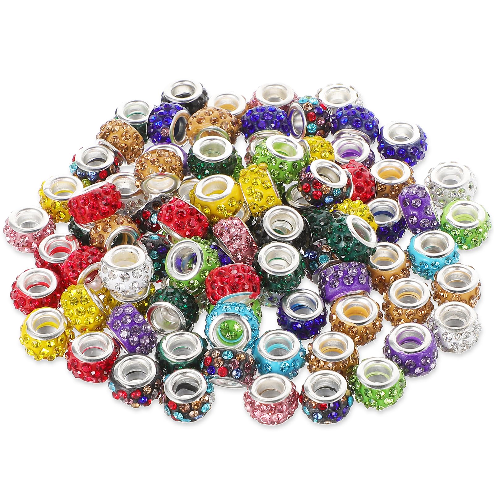 Nogeqi 100PCS Large Hole Rhinestone Spacer Beads for Pens - 12mm Crystal Beads for Jewelry Making Bracelets Crafting (Multi Color)