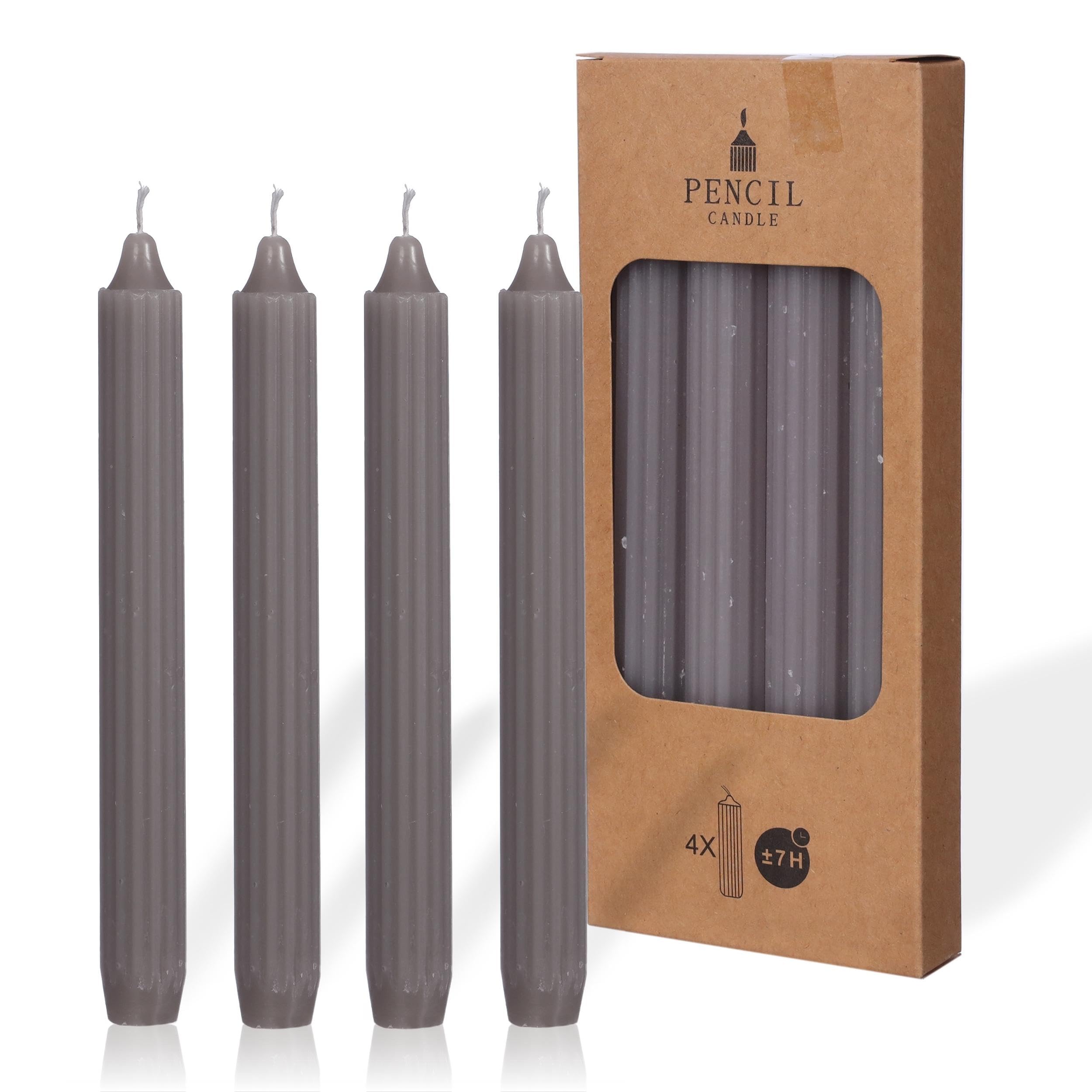 comforder COMFORDER Taper Candles Set, 4 x Table Candles Plain + Ribbed, 20 cm, 7 Hours Burning Time