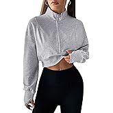 Remidoo Women Half Zip Cropped Sweatshirt Long Sleeve Crop Tops High Neck Workout Pullover