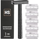 Henson Shaving Razor - Jet Black Double Edge Safety Razor with 5 Spare Blades - 30° Angled Precision With Superior Blade Rigi