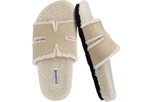 CUSHIONAIRE Cuddle Fur Slippers for Women Faux Shearling Slide Sandal +Memory Foam, Wide Widths Available
