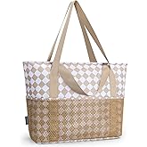 KABAQOO Large Beach Bag Waterproof Sandproof Tote Bag for Women with Zipper & Mesh Pockets for Pool Swim Travel Everyday