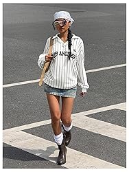 SOLY HUX Women's Oversized Tees Striped Letter