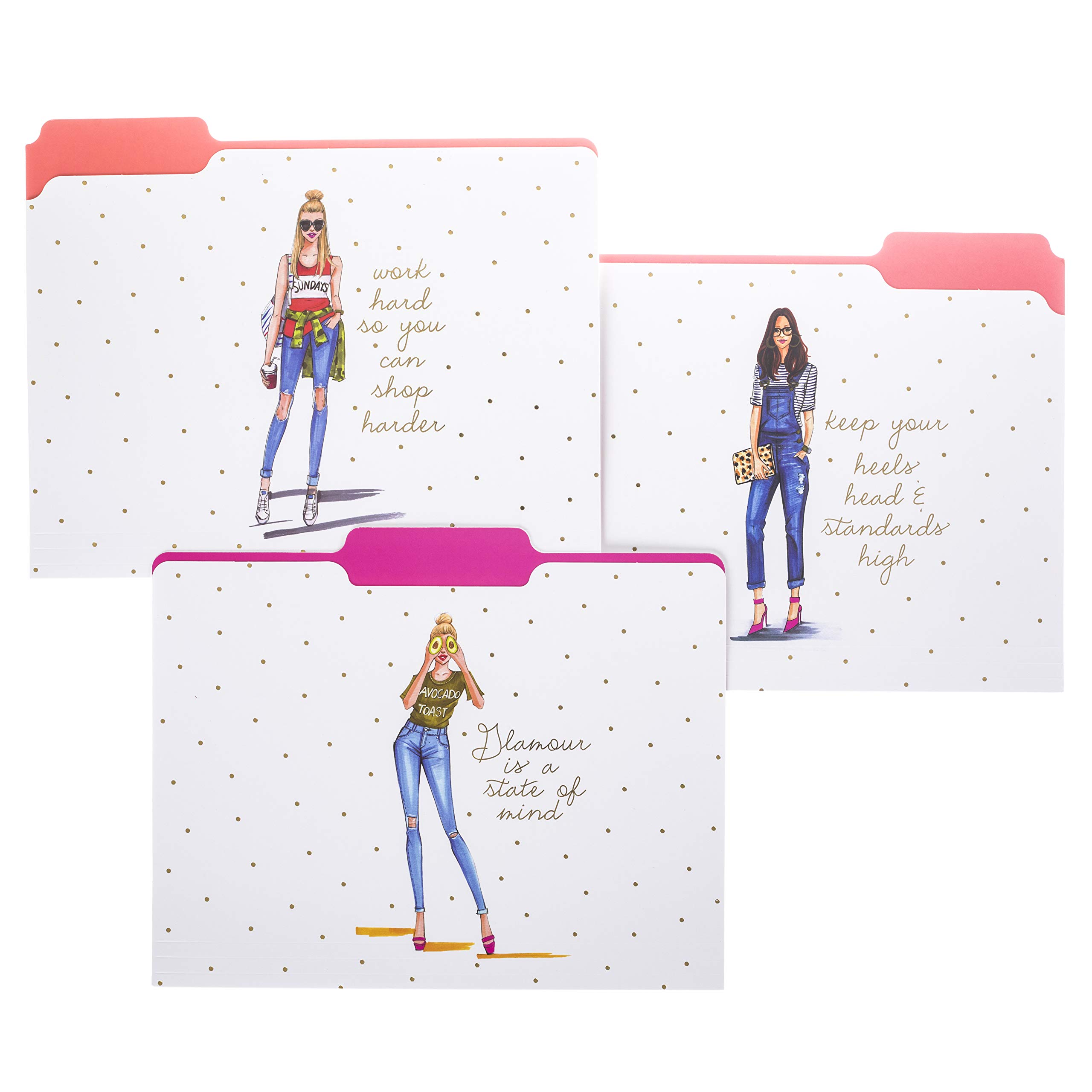 Graphique Rong Rong Divas File Folder Set – File Set Includes 9 Folders and 3 Unique Go-Getter Designs, Embellished w/Gold Foil on Durable Triple-Scored Coated Cardstock