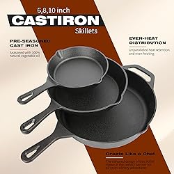isheTao Cast Iron Skillet 3-Piece Set, Frying