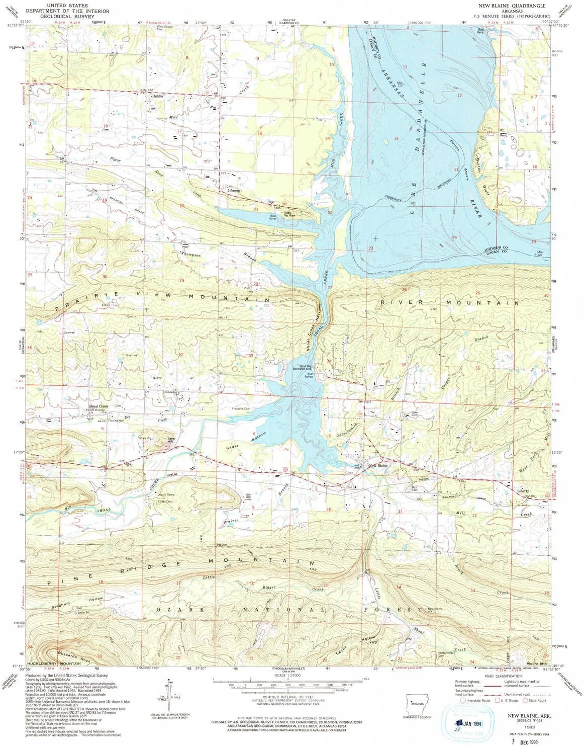 YellowMaps New Blaine AR topo map, 1:24000 Scale, 7.5 X 7.5 Minute, Historical, 1993, Updated 1993, 26.7 x 21.9 in