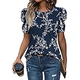 WIHOLL Summer Tops for Women Puff Sleeve Crewneck T Shirts Dressy Casual Blouses Spring Outfits Fashion Clothes
