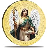 The Archangel with Prayer USA St Raphael Gold Challenge Coin,Healer of God Prayer for Health and Peace,Spiritual Connection Pocket Token,Religious Gift for Faith, Healing, and Protection (1 Pack)