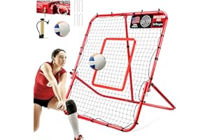 PRAOUTSAD Official Balls + Installation-Free Practice Volleyball Rebounder Net for Backyard Training Baseball Soccer Rebounder - Adjustable 7 Angles x 4 Zones - Easy Setup All Angle Training Ball Improve Skill