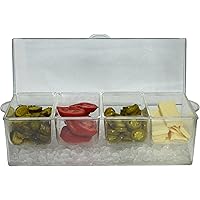 Large Clear Condiment Server Organizer on Ice with Containers and Lid – Serving Bar Compartments Hold 20 oz Portion and…