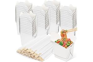 50 Set 16 oz Chinese Take Out Boxes and Disposable Chopsticks, Paper Chinese Food Containers with Metal Wire Handle Food Pail