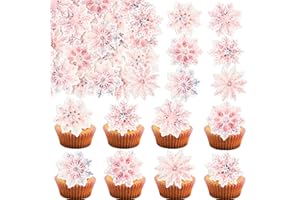 Gyufise 60Pcs Edible Snowflake Cupcake Toppers Winter Cupcake Picks Water Paper Winter Frozen Cake Decorations for Snowflake Theme Baby Shower Kids Birthday Party Supplies Multi Pink