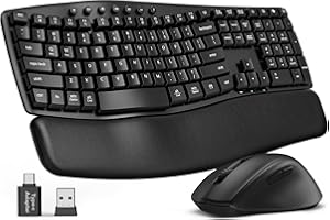 SABLUTE MA41 Wave Ergonomic Wireless Keyboard and Mouse Combo, 30dB Silent Full-Size Keyboard with Integrated Padded Palm Res