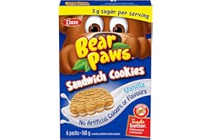 Bear Paws Vanilla Sandwich Cookies - Soft Cookie Snack Packs made with 8g of Whole Grains, Peanut Free School Snacks 168g, 6 