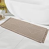 H.VERSAILTEX Waffle Bath Runner Rug Long Bath Mat Super Absorbent Boho Bath Rugs Non Slip Bath Runner for Bathroom Floor Machine Washable Dry Fast Bathroom Rugs with Tassels, 24" x 60", Irish Cream