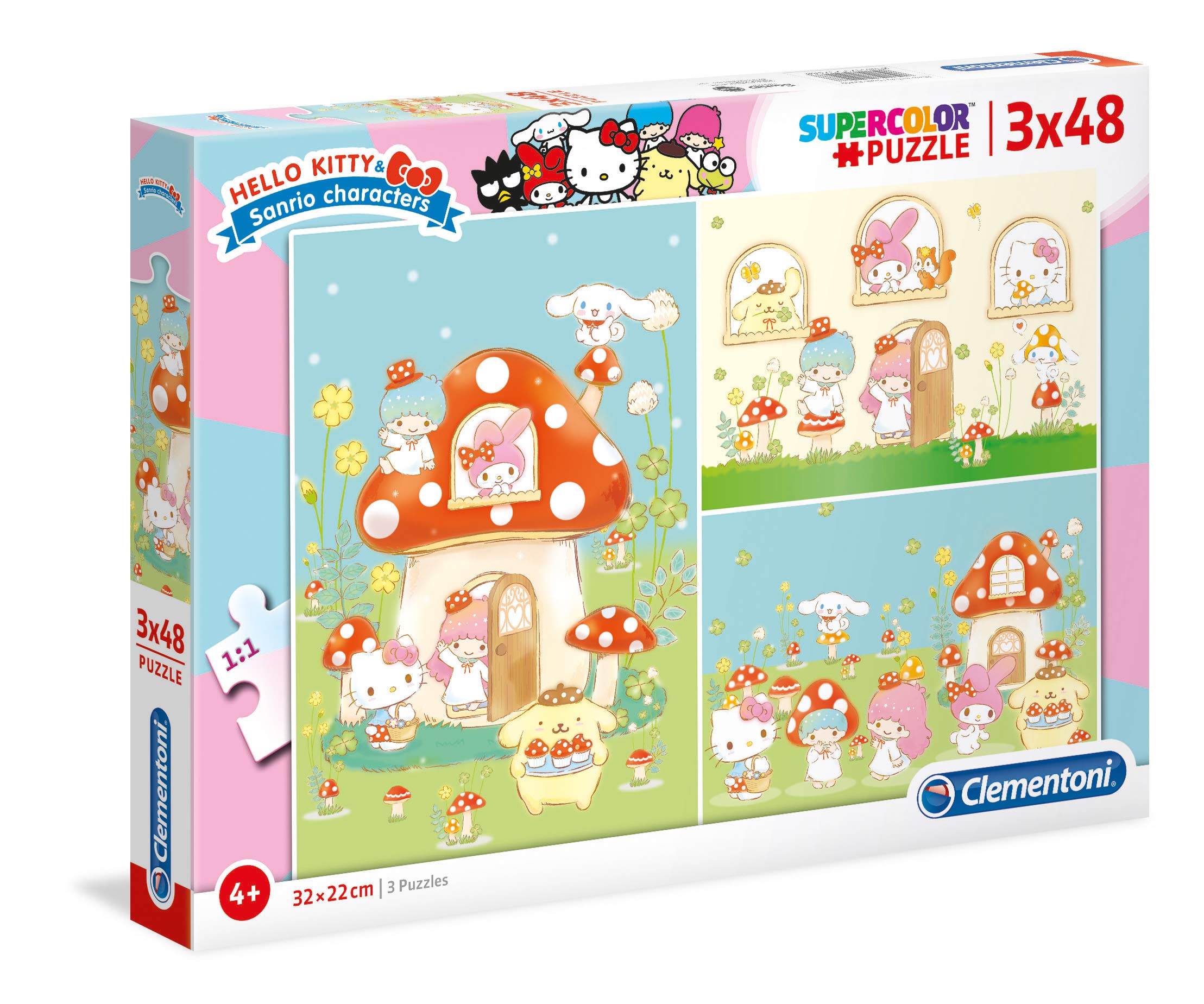 Clementoni - 25246 - Supercolor Puzzle - Hello Kitty - 3 x 48 pieces - Made in Italy - jigsaw puzzle children age 4+