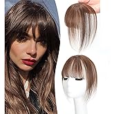Seimainurs Clip in Bangs Real Human Hair Clip on Wispy Bangs Fringe with Temples Hairpieces 100% Human Hair Wispy Bangs Clip in Hair Extensions (Medium Brown, 3D Wispy Bangs)