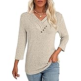 GKBK Women 3/4 Sleeve Tunic Top for Leggings V Neck Button Loose T Shirts 2026 Summer Dressy Casual Blouse Sweatshirt Sweater