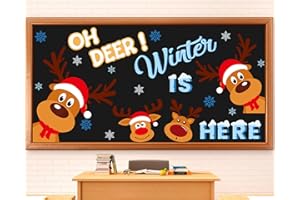ZOIIWA Large Christmas Bulletin Board Set Classroom Decoration Elk Snowflakes Paper Cutouts Oh Deer Winter is Here Bulletin Boards Classroom Supplies for Kids Winter Holiday Xmas Home Chalkboard Wall Decor