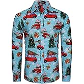 MOHEZ Funky Mens Ugly Christmas Shirt Long Sleeve Santa Claus Funny Button Down Shirt for Holiday Party