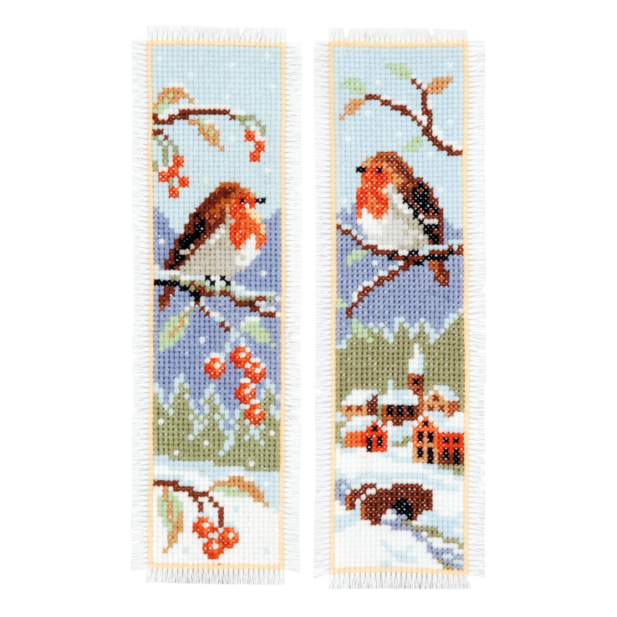 Vervaco Counted Cross Stitch: Bookmark: Robins: Set of 2, COTTON, NA, 6 x 20cm