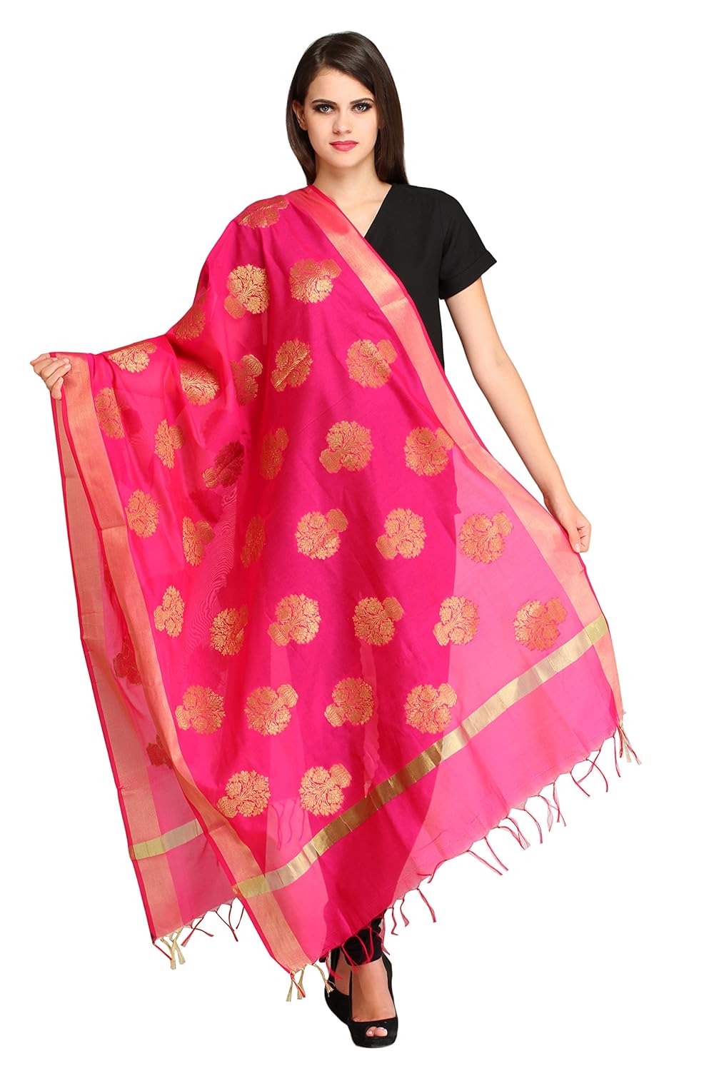 aksara women's chanderi banarasi dupatta (da305_pink_free size)