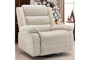 Korser Recliner Chair, Wide Rocker Chair, Rocking Chair with Massage and Heat,360°Swivel Nursery Rocking Chairs, Oversized Recliner for Adults, Cashmere Reclining Sofa for Living Room, Beige