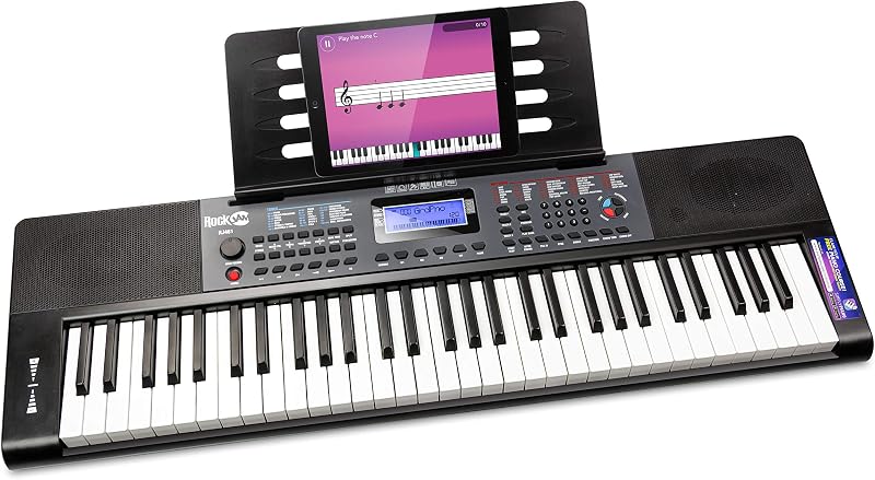 RockJam 61 Key Keyboard Piano with Pitch Bend Power Supply Sheet Stand Notes