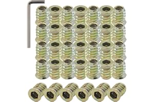 Auvotuis 70Pcs M6 x 15mm Threaded Inserts, Carbon Steel Screw in Nut Inserts Bolt Fastener Connector Hex Socket Drive with Spanner for Wood Furniture