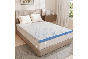 OhGeni Medium Feel Full Size Cooling Gel Memory Foam Mattress Topper Pad, Washable Bed Cover with Anti-Slip Base & Zipper,Fits 6"-19" Mattresses with Straps,Extra Comfort for Sleep &Back Pain Relief