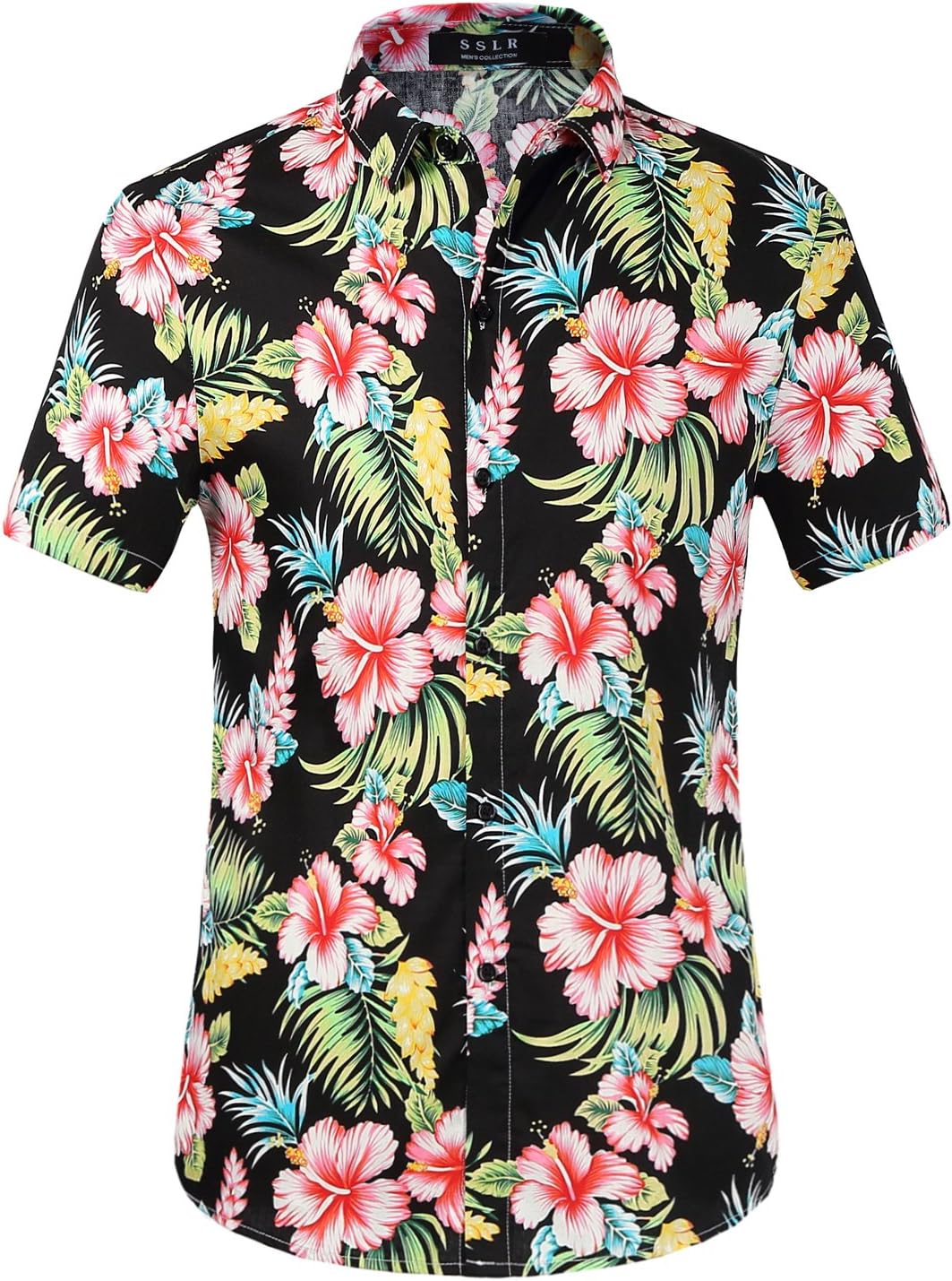 SSLR Men's Floral Casual Button Down Short Sleeve Hawaiian Shirt (4X-Large, Black (168-59))