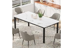 dainslef 79 Inch Industrial Dining Table, Large Rectangle Kitchen Table with Metal Legs, Round Corners, Wooden Conference Tables Writing Desk for Dining Room, Living Room, White Faux Marble