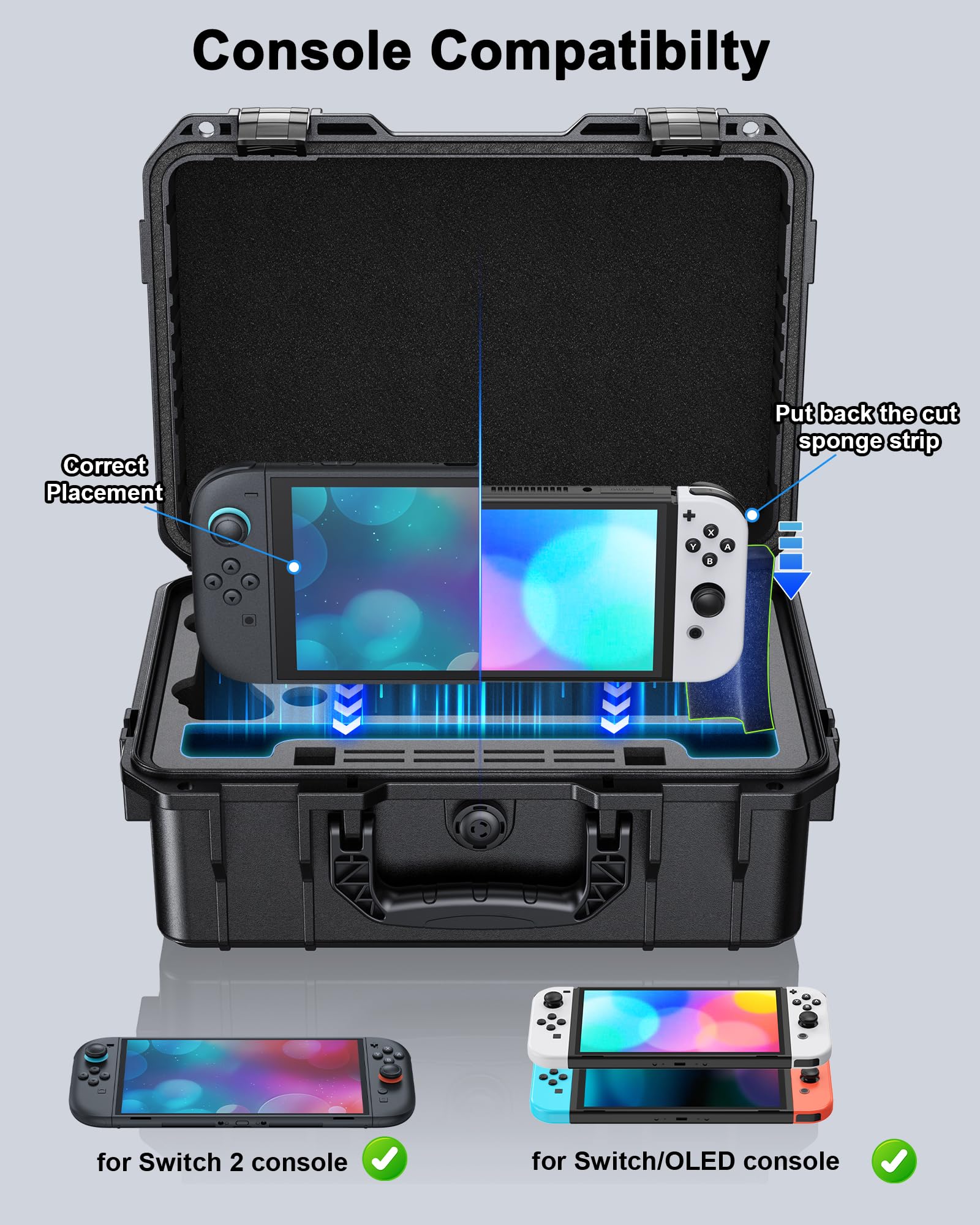 WAXITY[Superhart Harter Tasche für Nintendo Switch 2/Switch 1/Switch OLED Modell, All-in-One Tragetasche Hülle für Switch 2 Konsole und Pro Controller, Große Schutzhülle Case für Dock und Zubehör 3