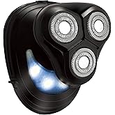 ChargeWorx Groom Essentials 3D Rotary Shaver, Portable Cordless Face-and-Head Shaver with 3 Rotating Blade Heads, LED Guide Light, and Ergonomic Handle