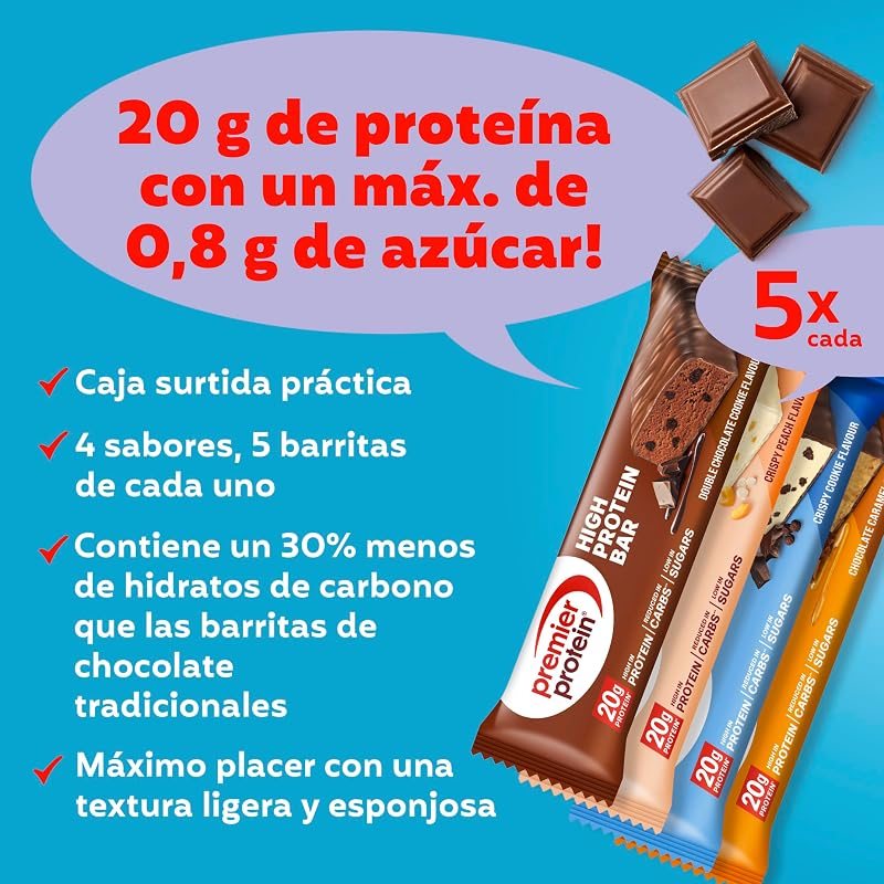 - High Protein Bar 50% - Multiflavourbox - 20x40g - Low Sugar - Low Carb - High Protein Bar