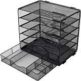 EasyPAG 5 Tier Metal Mesh A4 Desk Tray File Holder with Drawer Black view 5