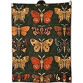 amepay Vintage Moth and Butterfly Blanket Gifts for Kids Women Adult Girls,Insect Art Deep Green Retro Throw Blankets,Soft Comfy Lightweight for Home Couch Bed Sofa Boho Decor 50x60in