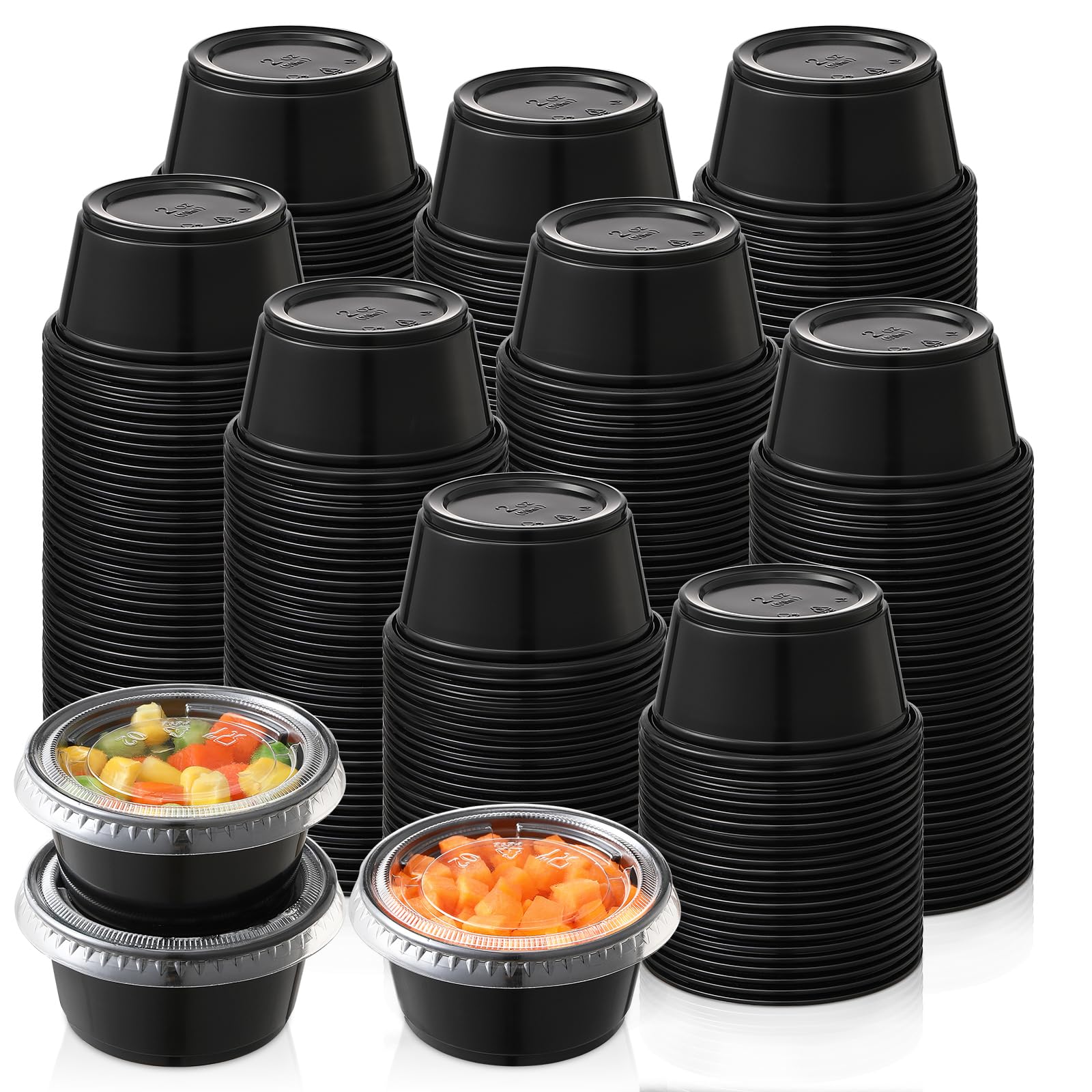 View 1 of **No Lids**AOZITA 200-2 oz Black Jello Shot Cups, Portion Cups, Small Plastic Containers with Lids, Airtight Souffle Cups, Salad Dressing Container, Sauce Cups, Condiment Cups for Lunch, Party to Go, Trips