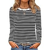 ANRABESS Long Sleeve Shirts for Women Crewneck Basic Tee Striped Tops 2025 Fall Casual Loose Fit T Shirts Fashion Outfits
