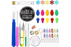 Vellibring Needle Threaders Kit with Needle Threader Hand Sewing Set Including Assorted Needles Thread Ripper Snips Thimbles Tape Measure Tailor's Awl Magnifying Glass Clips for Beginners Experts