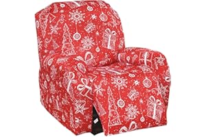 CRFATOP Christmas Recliner Cover with Pockets Single Reclining Slipcover 4-Pieces Xmax Lazy Boy Recliner Armchair Cover with Elastic Bottom for Recliner Furniture Protector for Kid Pet